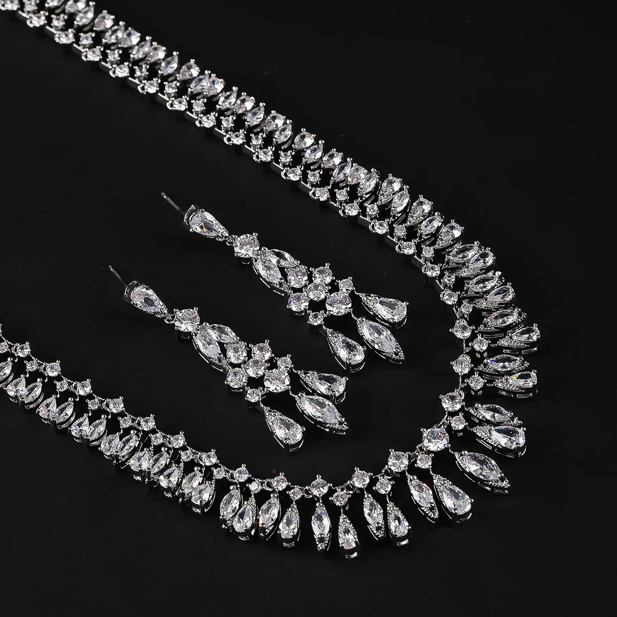 Fashion CZ Waterdrop Cubic Zirconia Necklace  Earrings Set  Bridal Wedding Jewelry Sets for Women Gift CN11234