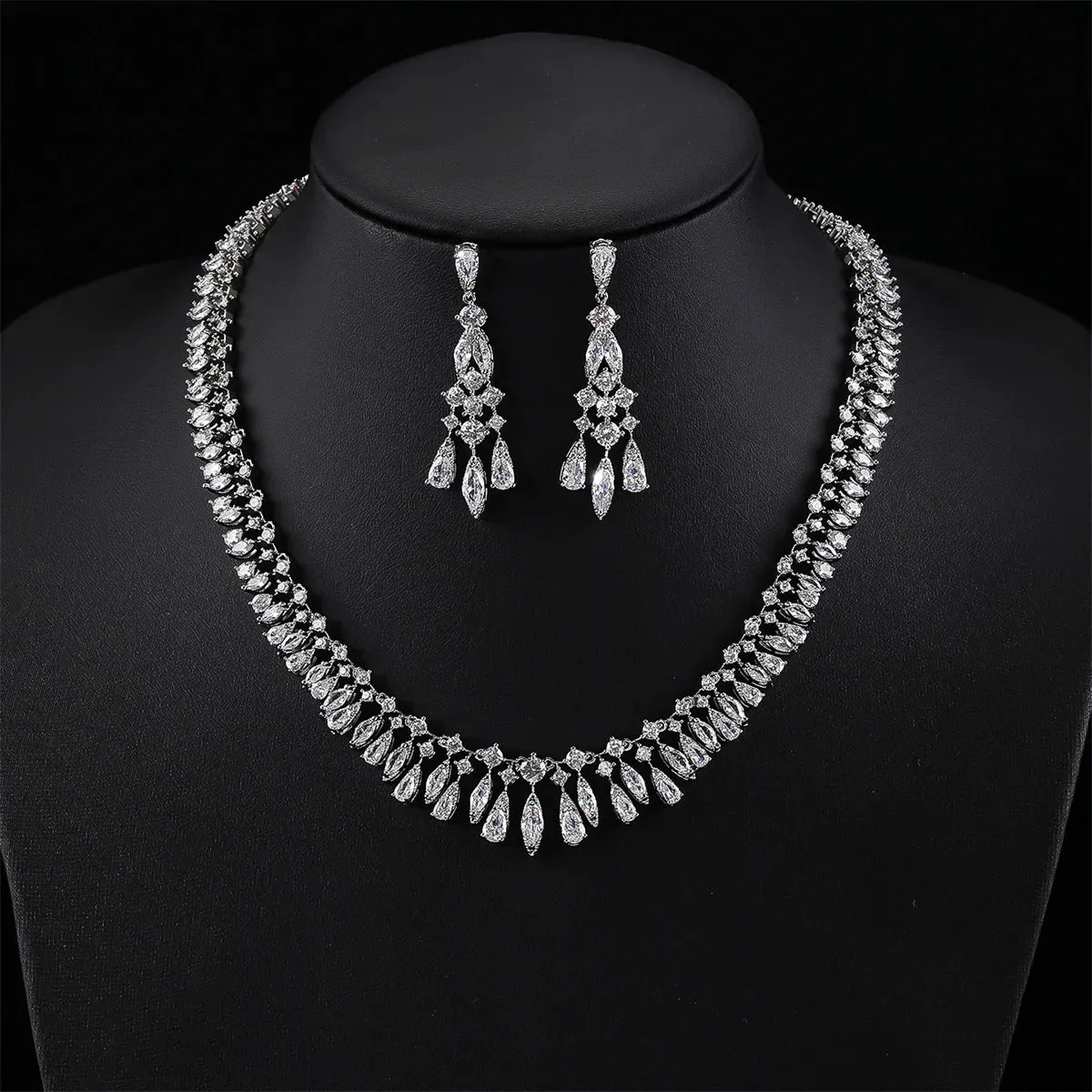 Fashion CZ Waterdrop Cubic Zirconia Necklace  Earrings Set  Bridal Wedding Jewelry Sets for Women Gift CN11234