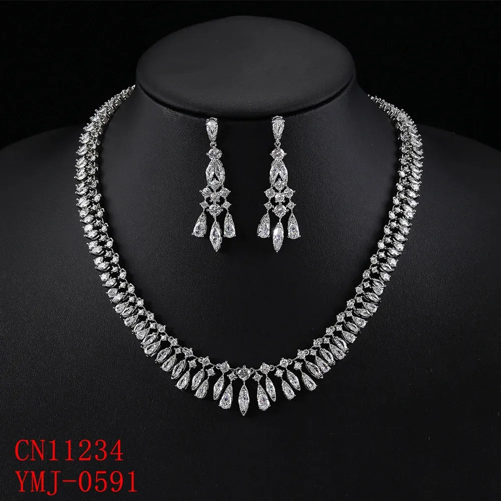 Fashion CZ Waterdrop Cubic Zirconia Necklace  Earrings Set  Bridal Wedding Jewelry Sets for Women Gift CN11234