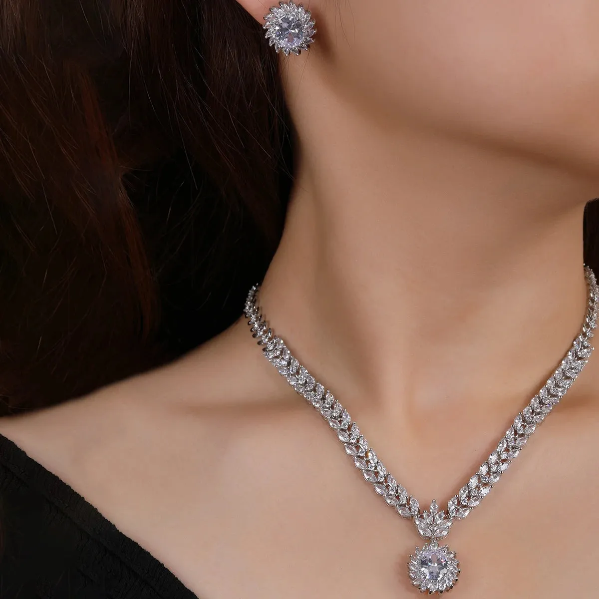 Fashion Elegant CZ Necklace And Earrings Jewelry Set, European Jewelry Bridal Wedding Party, Dress Accessories CN10416