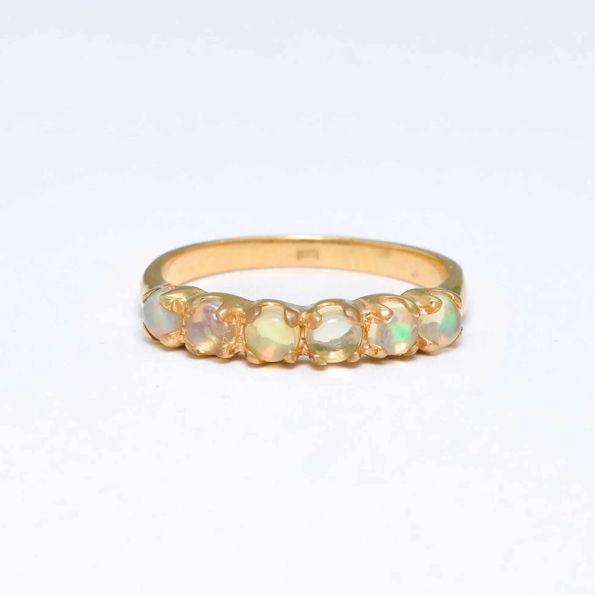 Fire Opal Gold Band - Natural Ethiopian Opal Ring - Half Eternity Opal Gold Ring