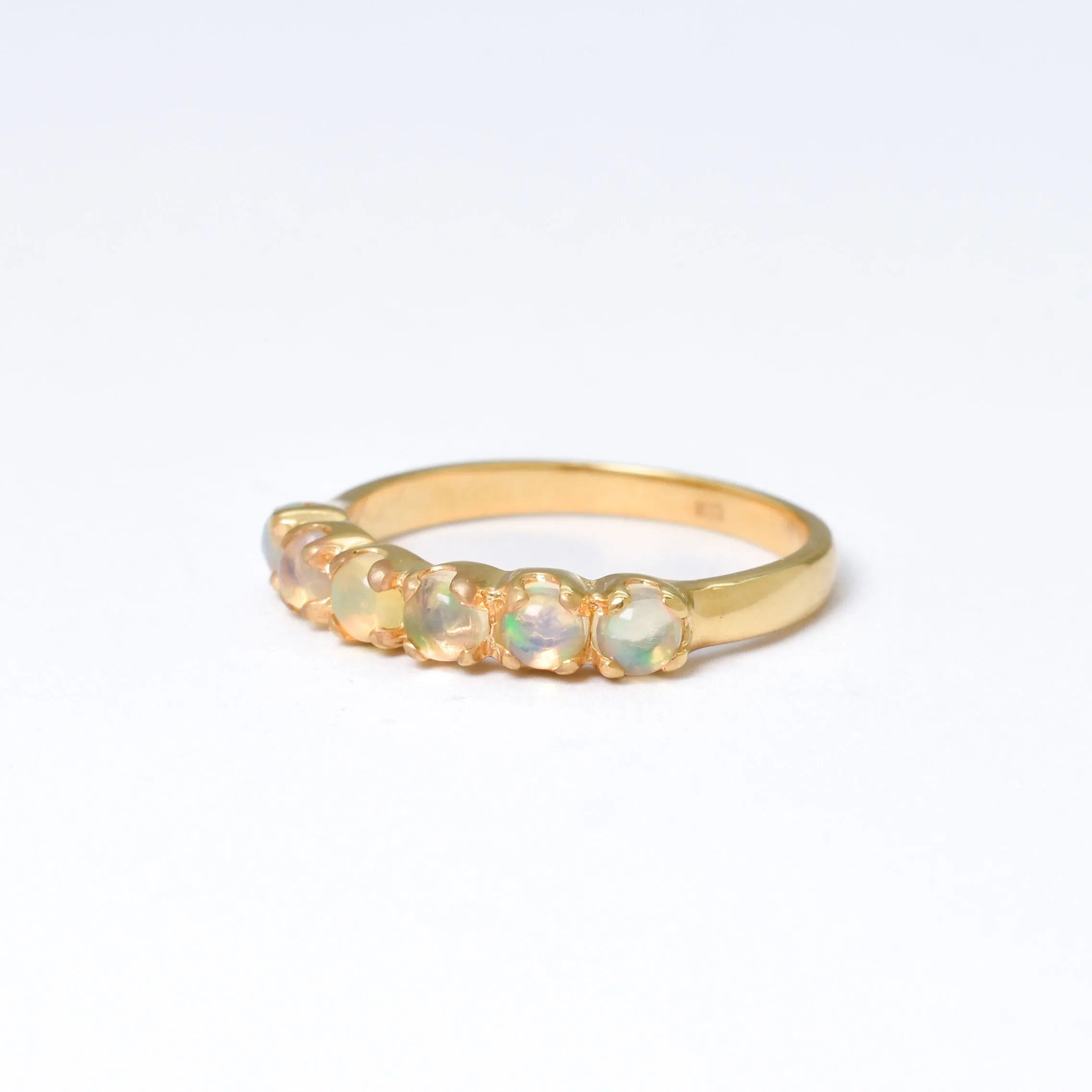 Fire Opal Gold Band - Natural Ethiopian Opal Ring - Half Eternity Opal Gold Ring