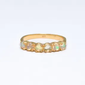 Fire Opal Gold Band - Natural Ethiopian Opal Ring - Half Eternity Opal Gold Ring