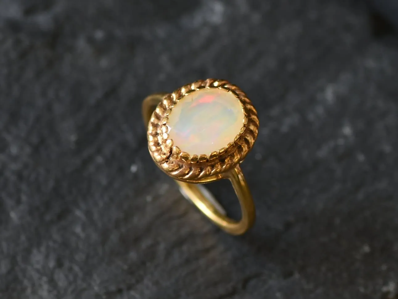 Fire Opal Ring - Natural Fire Opal Ring, October Birthstone Ring