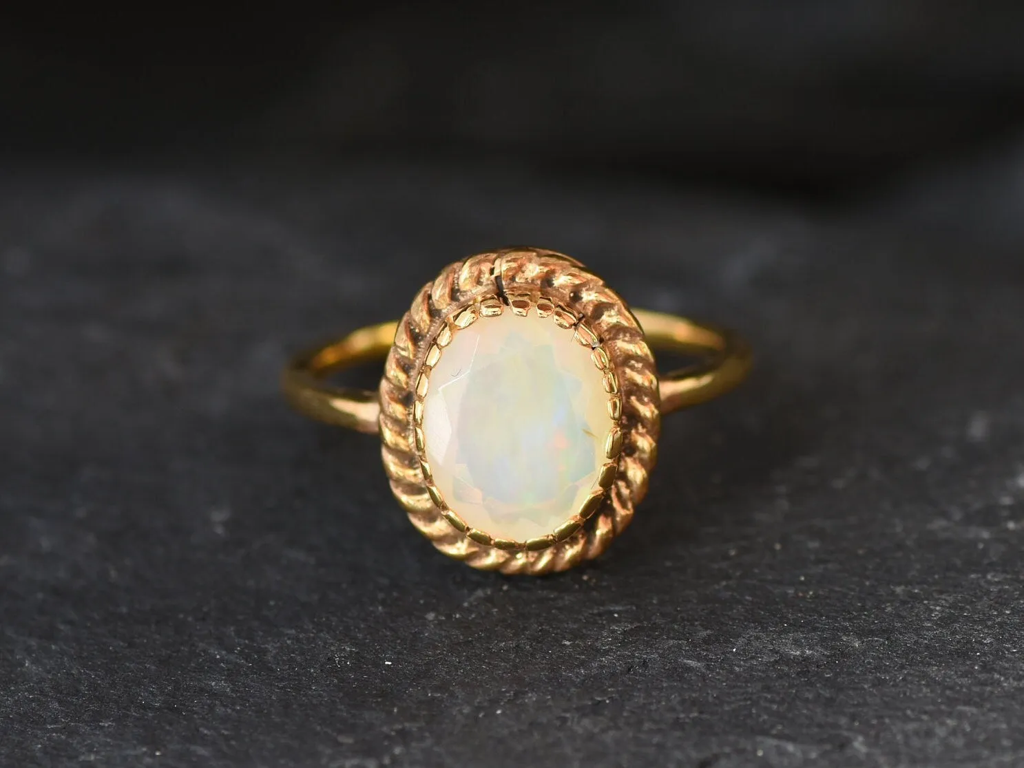 Fire Opal Ring - Natural Fire Opal Ring, October Birthstone Ring