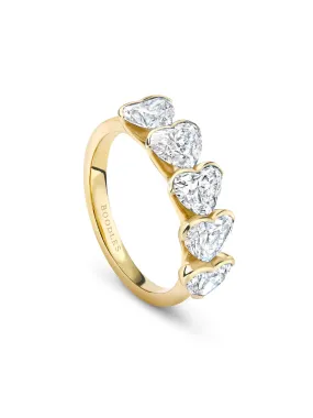 Five Stone Yellow Gold Heart Eternity Ring