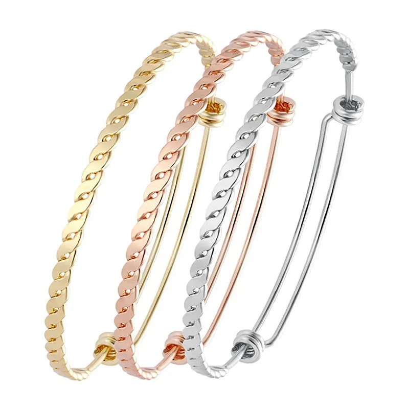 Flat twisted steel wire push-pull adjustable bracelet