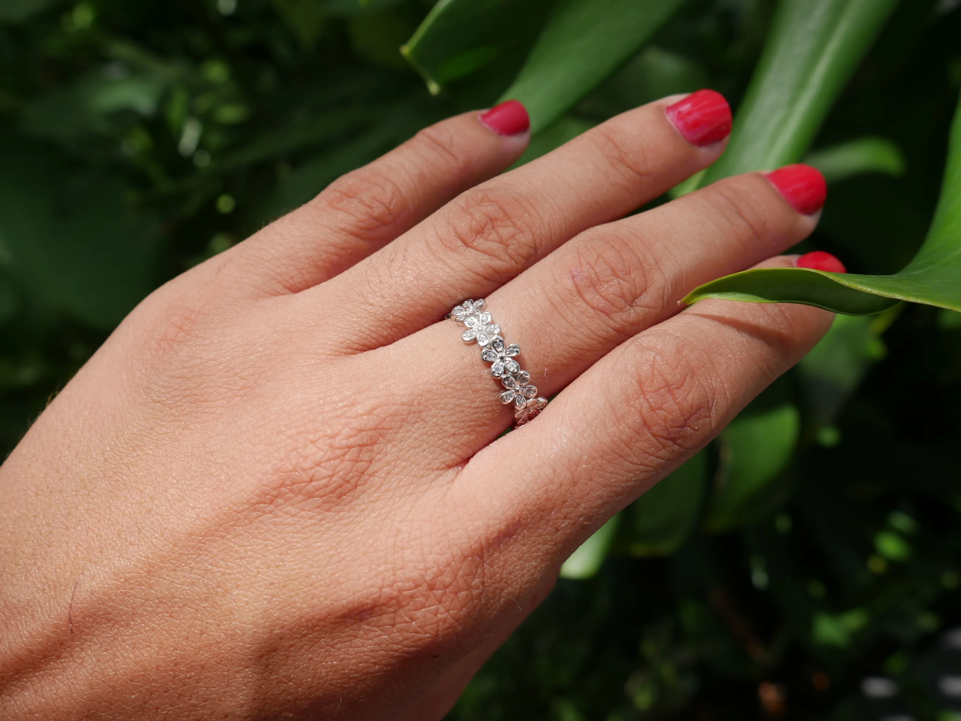 Flower Ring, Flower Days Diamond CZ .925 Sterling Silver Waterproof Eternity Ring