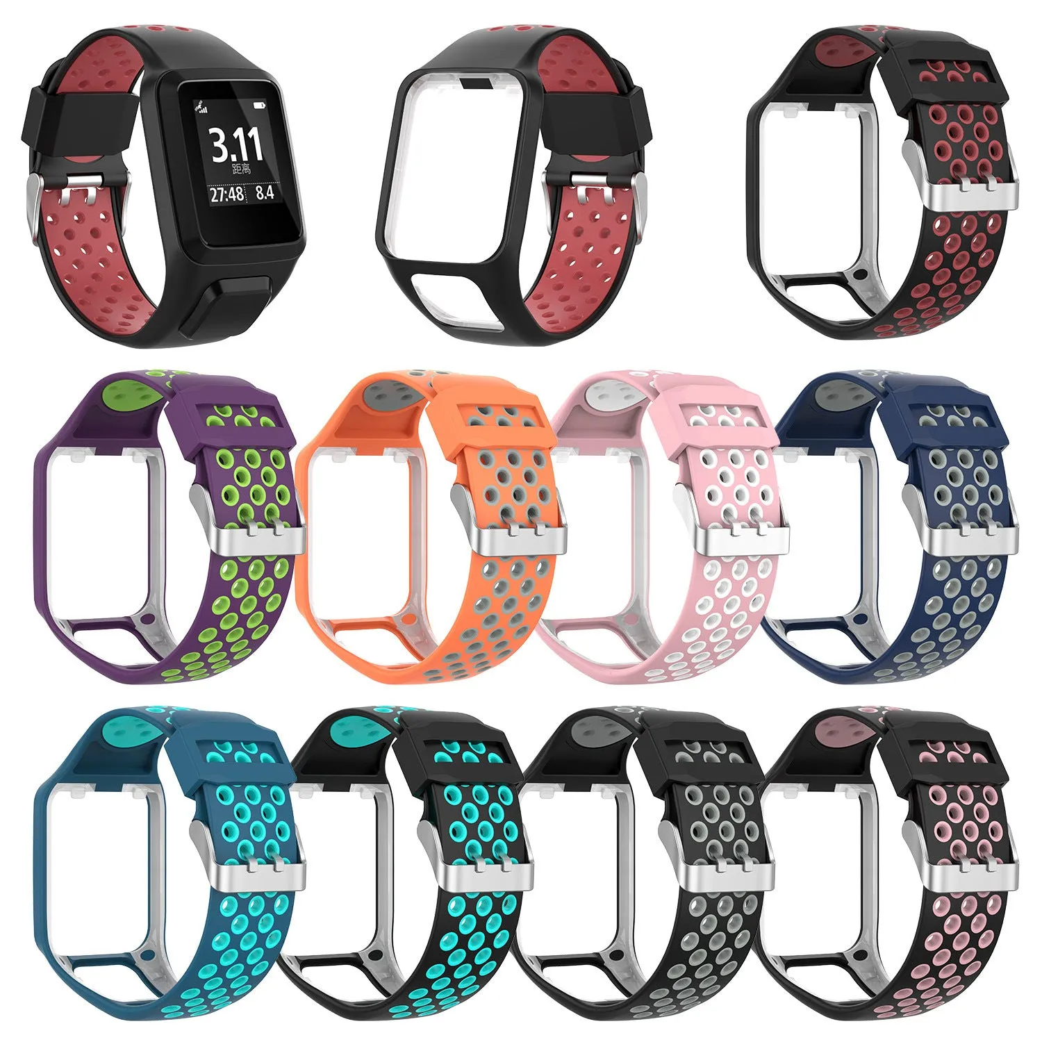 For TomTom Multi-Sport /Runner2/3 replacement silicone Watch band