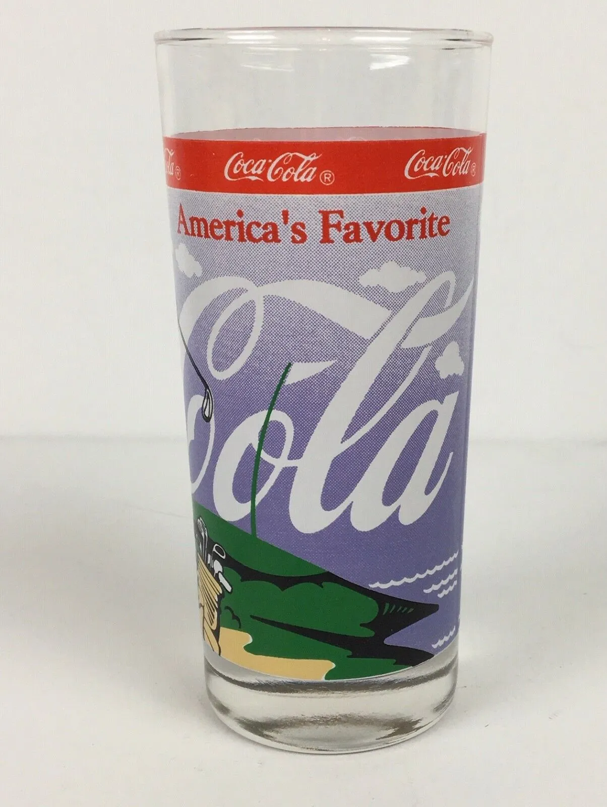 FREE SHIPPING Drinking Glass Tumbler Coca Cola Coke Golf Golfer