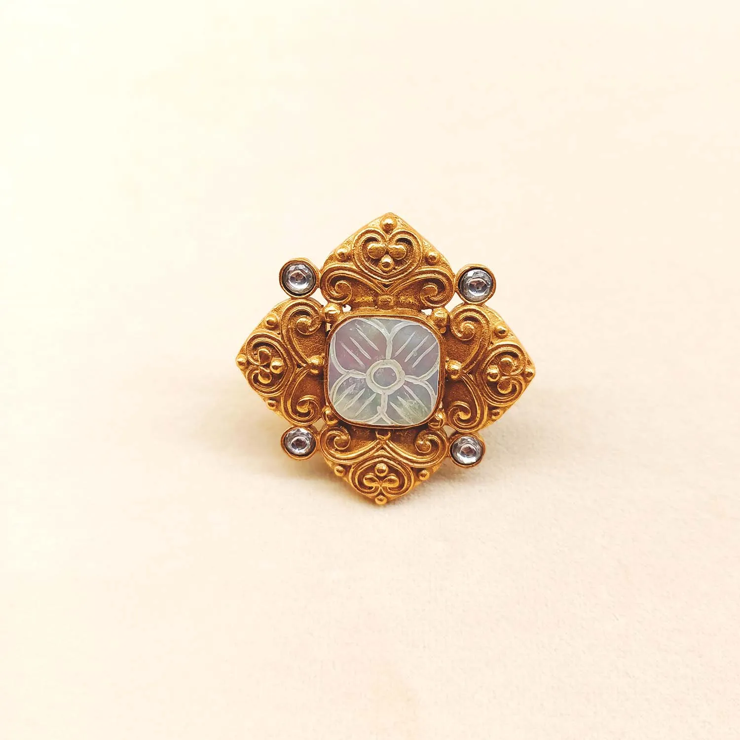 Ganga White Stone Gold Plated Boutique Ring