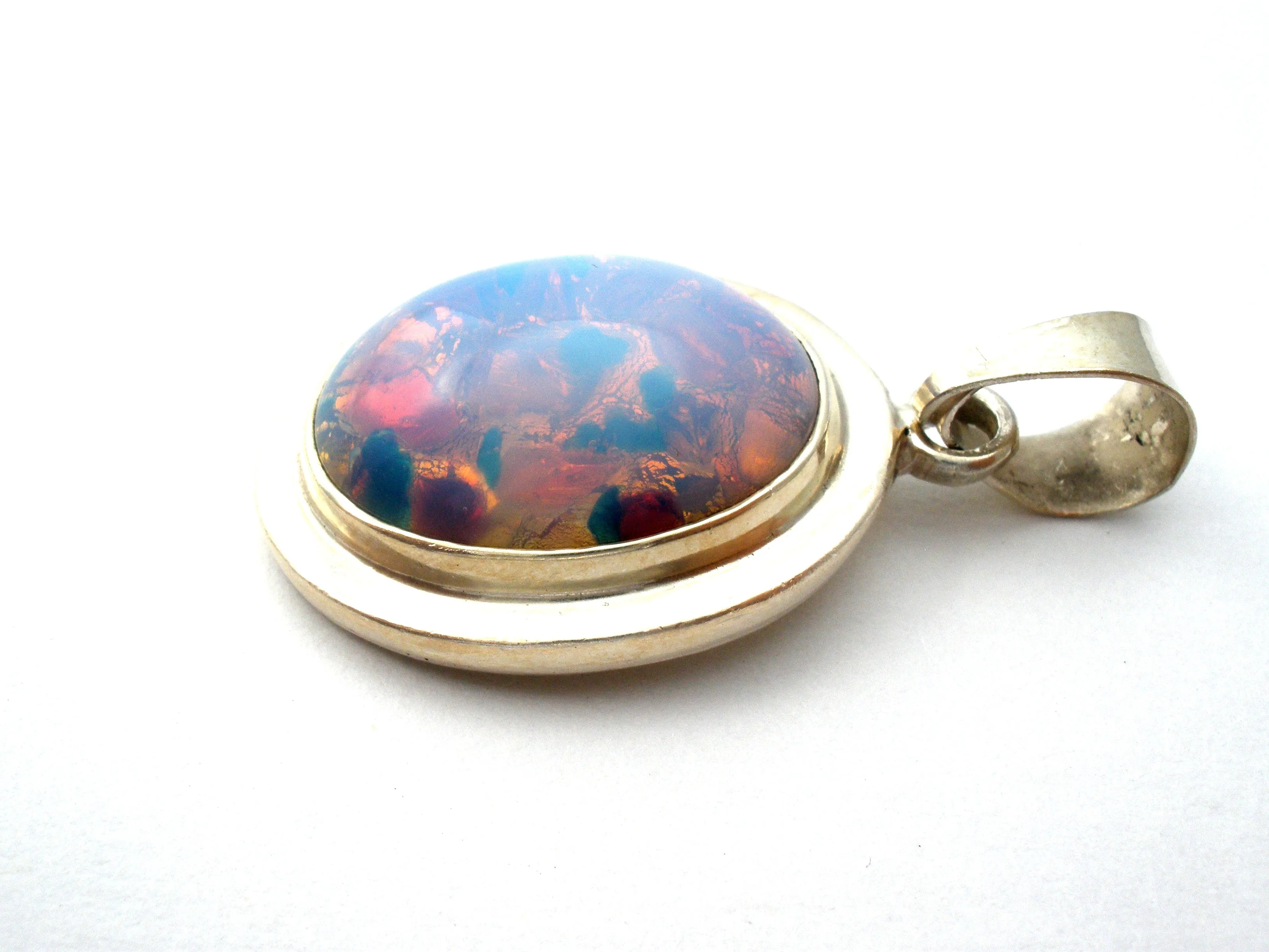 Glass Opal Pendant Sterling Silver Vintage