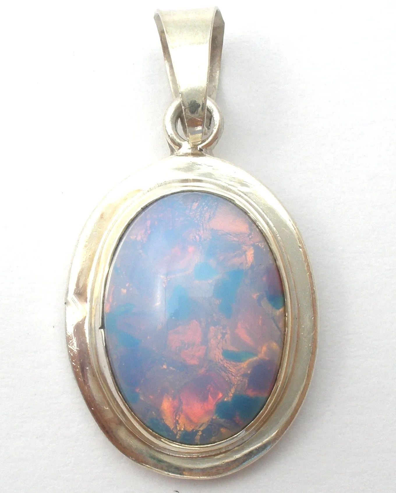 Glass Opal Pendant Sterling Silver Vintage