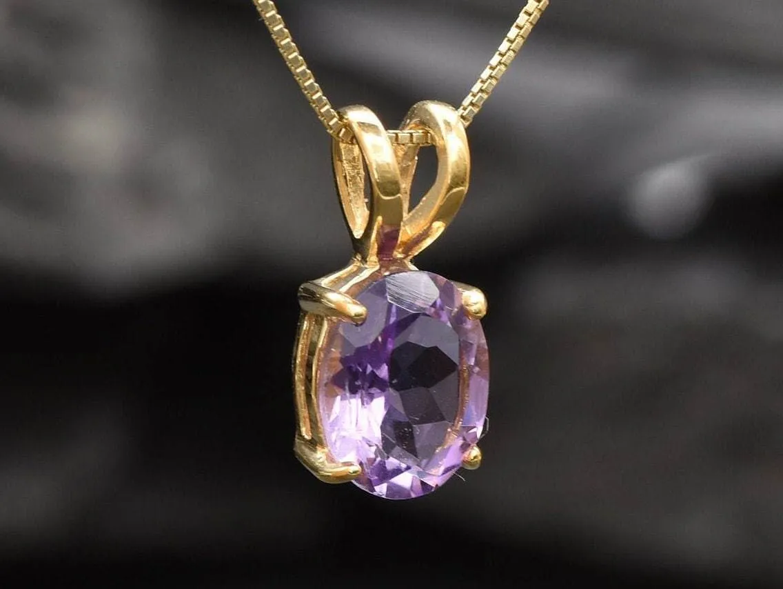 Gold Amethyst Pendant - Natural Amethyst Necklace, Purple Gold Pendant