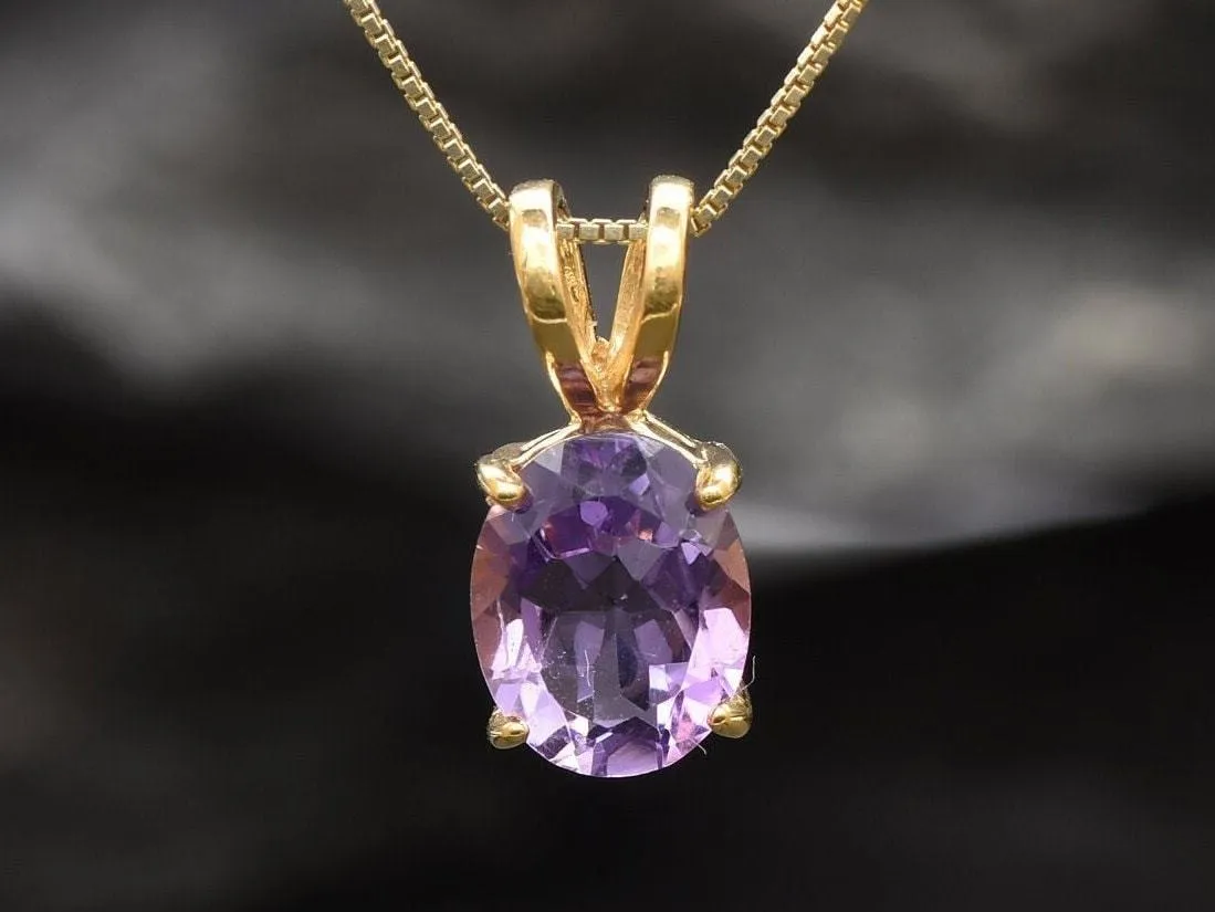 Gold Amethyst Pendant - Natural Amethyst Necklace, Purple Gold Pendant