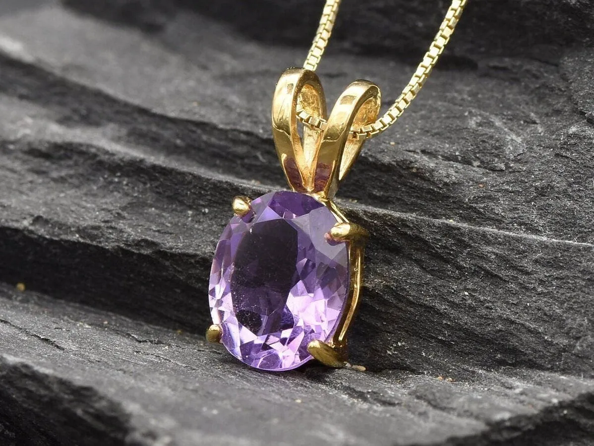 Gold Amethyst Pendant - Natural Amethyst Necklace, Purple Gold Pendant