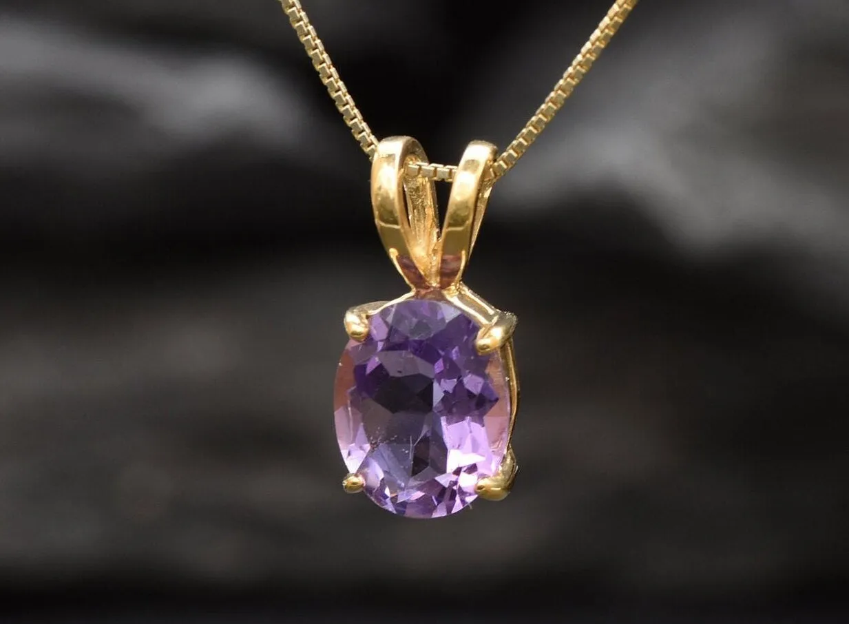 Gold Amethyst Pendant - Natural Amethyst Necklace, Purple Gold Pendant