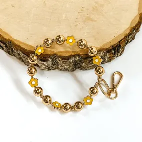 Gold Beaded Bangle Key Ring with Flower Spacers in Yellow