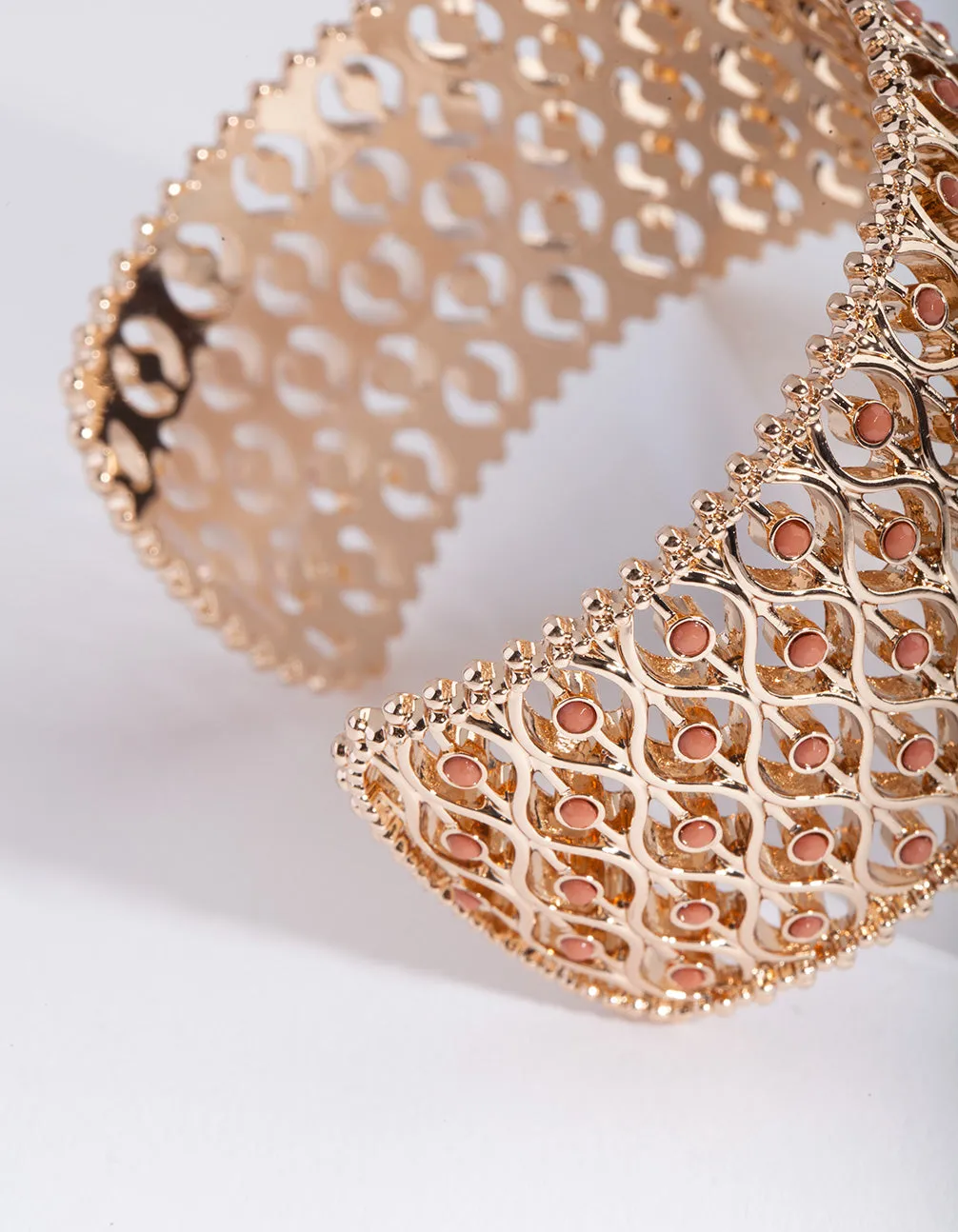 Gold Brown Lattice Stone Cuff Bangle