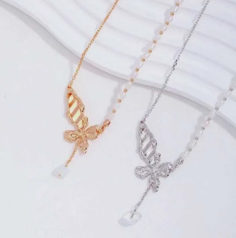 Gold Butterfly Necklace Choker -Half Pearl Half Chain