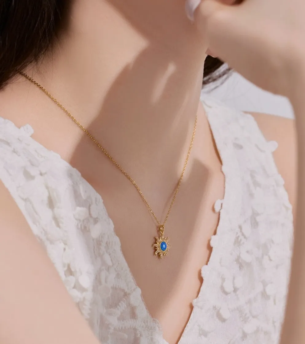 Gold Sunkissed Blue Opal Pendant Necklace