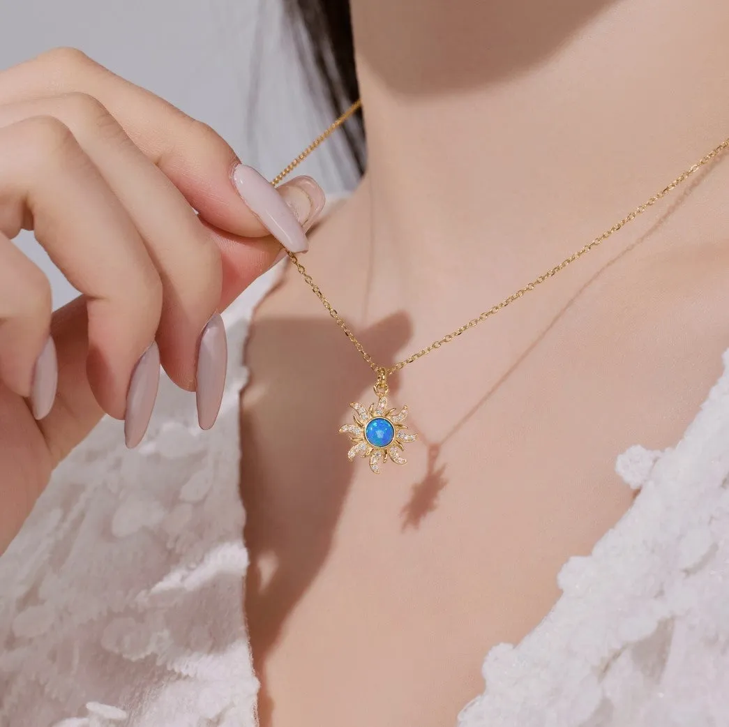 Gold Sunkissed Blue Opal Pendant Necklace