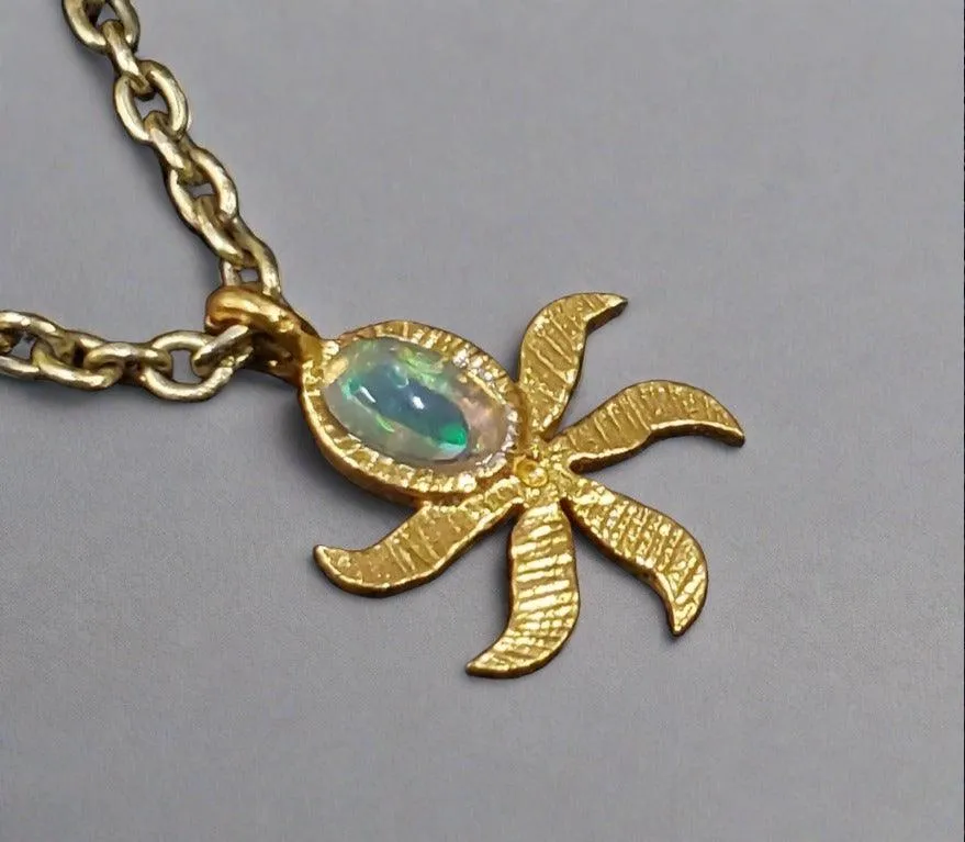 Gold Vermeil Floral Ethiopian Opal Charm