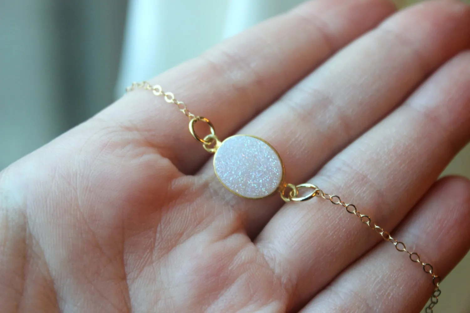 Gold White Opal Druzy Necklace Natural Druzy Jewelry - White Opal Drusy Necklace Druzy Christmas Gift Under 20 Necklace Statement Jewelry