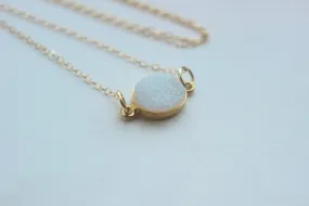 Gold White Opal Druzy Necklace Natural Druzy Jewelry - White Opal Drusy Necklace Druzy Christmas Gift Under 20 Necklace Statement Jewelry