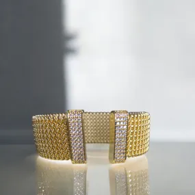 Gold Woven Mesh Bangle with Pave Crystal Ends