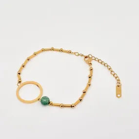 Green Crystal Ring Charm Golden Bracelet