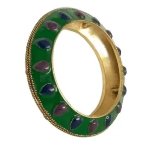 Green Enamel Bangle Plum Navy Accents