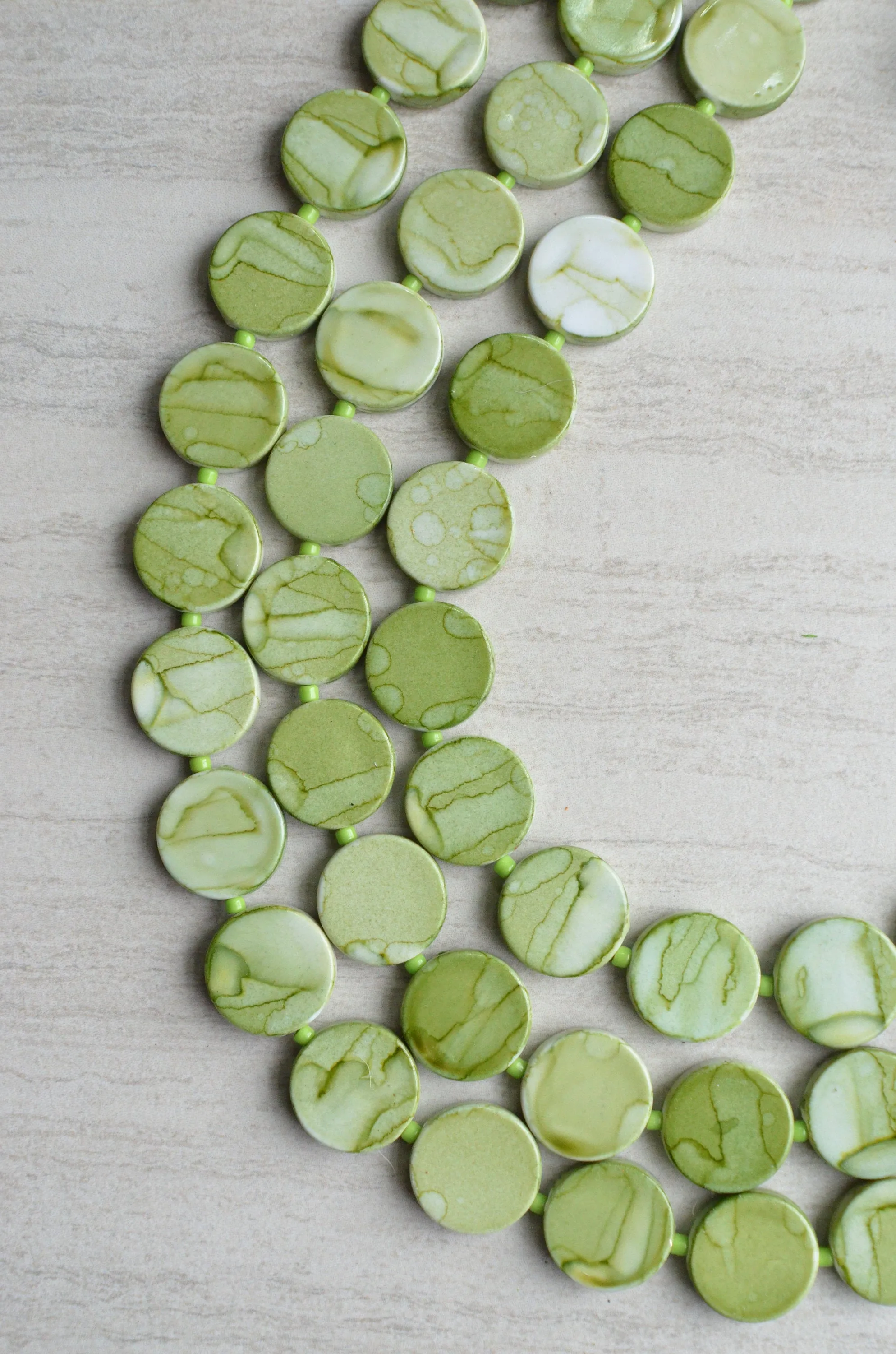 Green White Lucite Beaded Multi Strand Chunky Statement Necklace - Charlotte