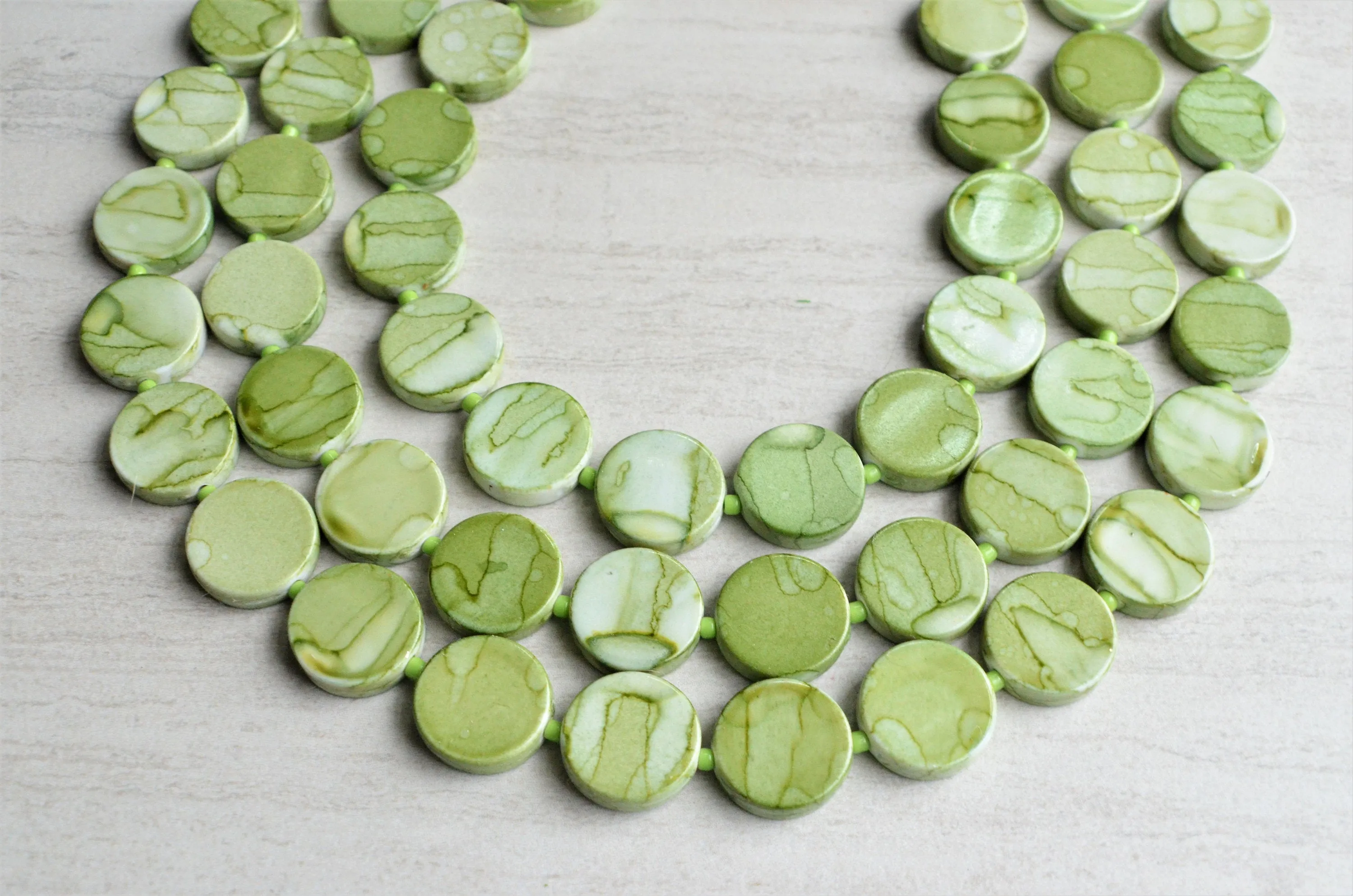 Green White Lucite Beaded Multi Strand Chunky Statement Necklace - Charlotte