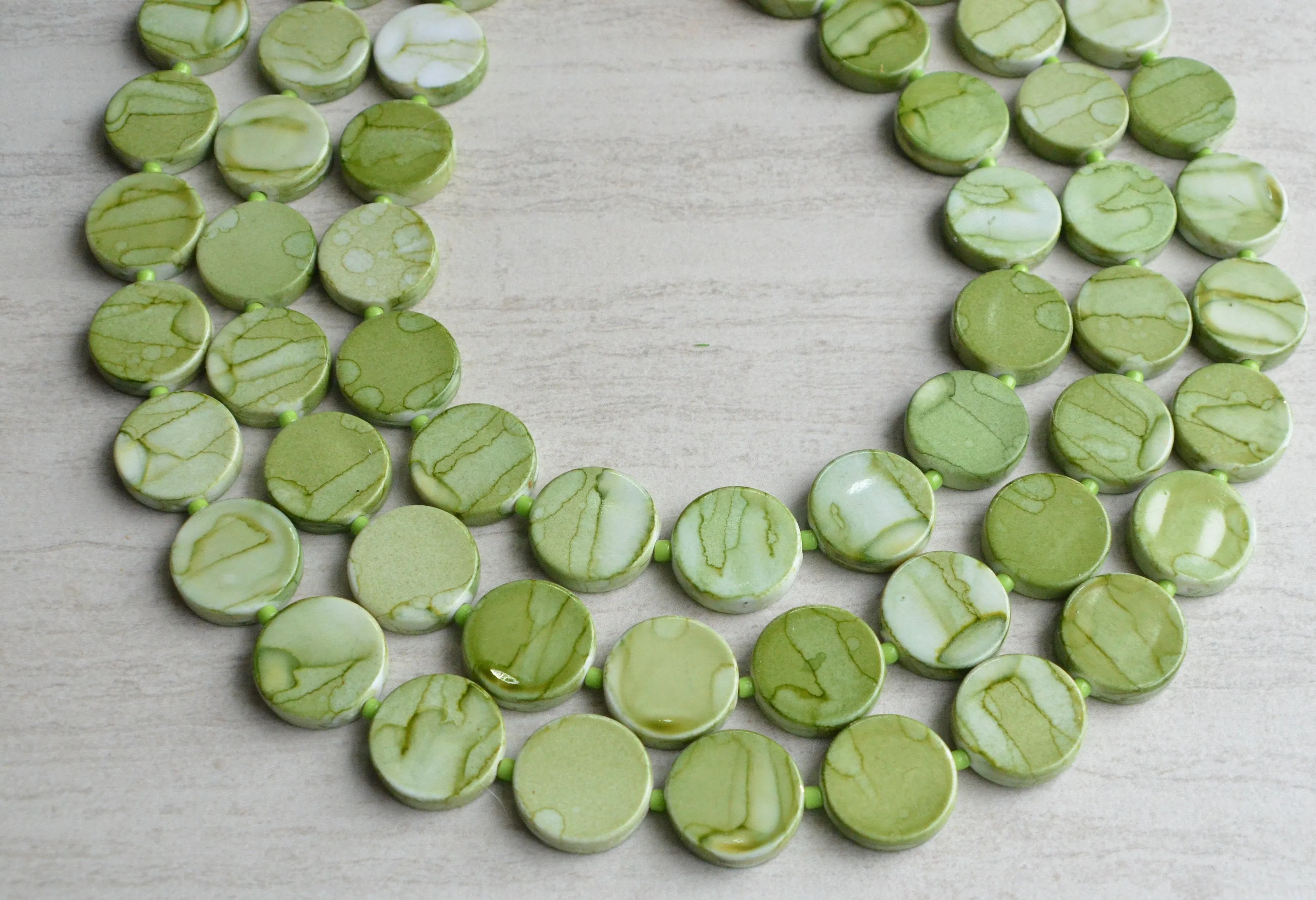 Green White Lucite Beaded Multi Strand Chunky Statement Necklace - Charlotte