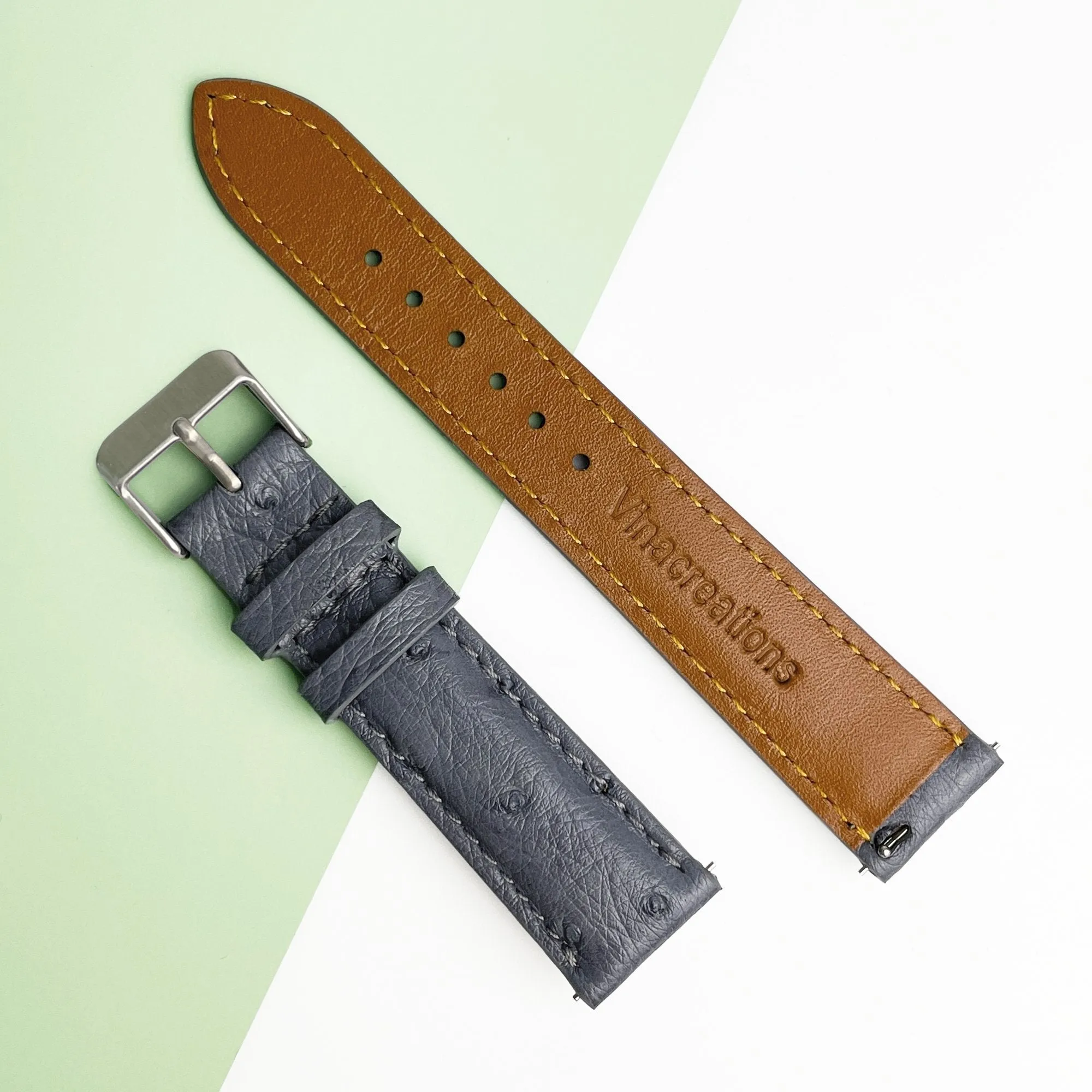 Grey Ostrich Leather Watch Strap Quick Release Replacement Wrist Watch Band