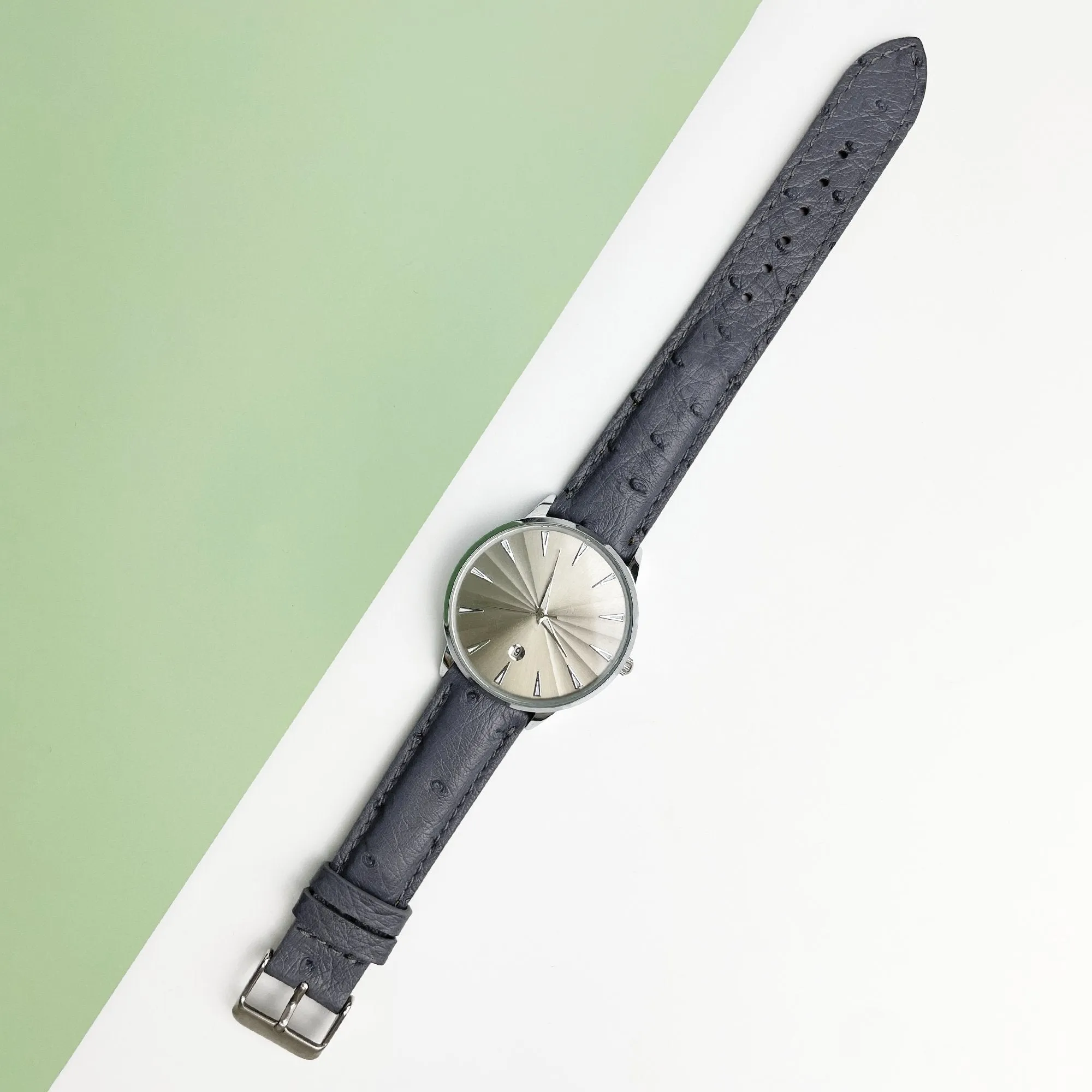 Grey Ostrich Leather Watch Strap Quick Release Replacement Wrist Watch Band