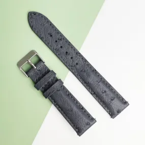 Grey Ostrich Leather Watch Strap Quick Release Replacement Wrist Watch Band