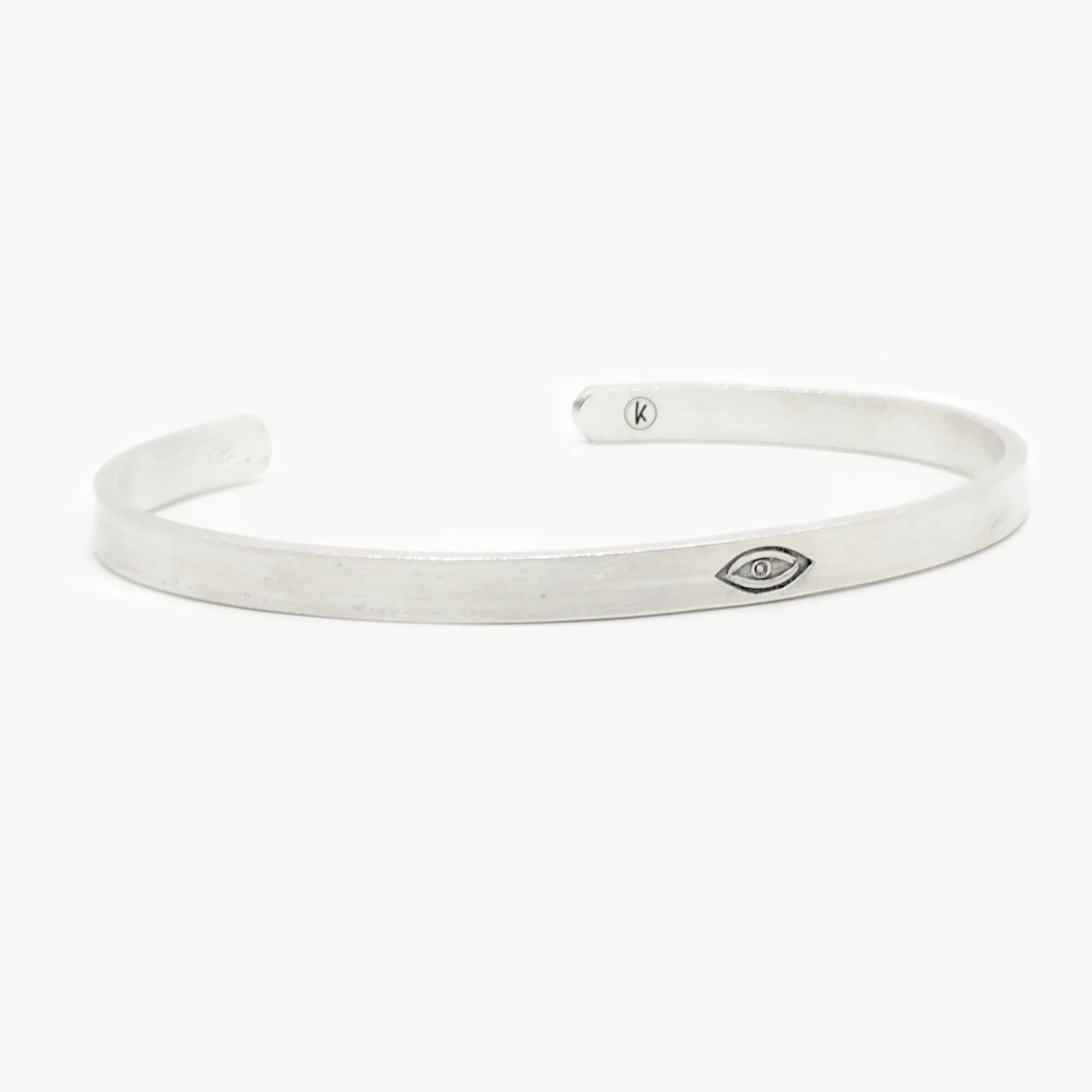 Hand-Forged Evil Eye Polished Silver Bangle