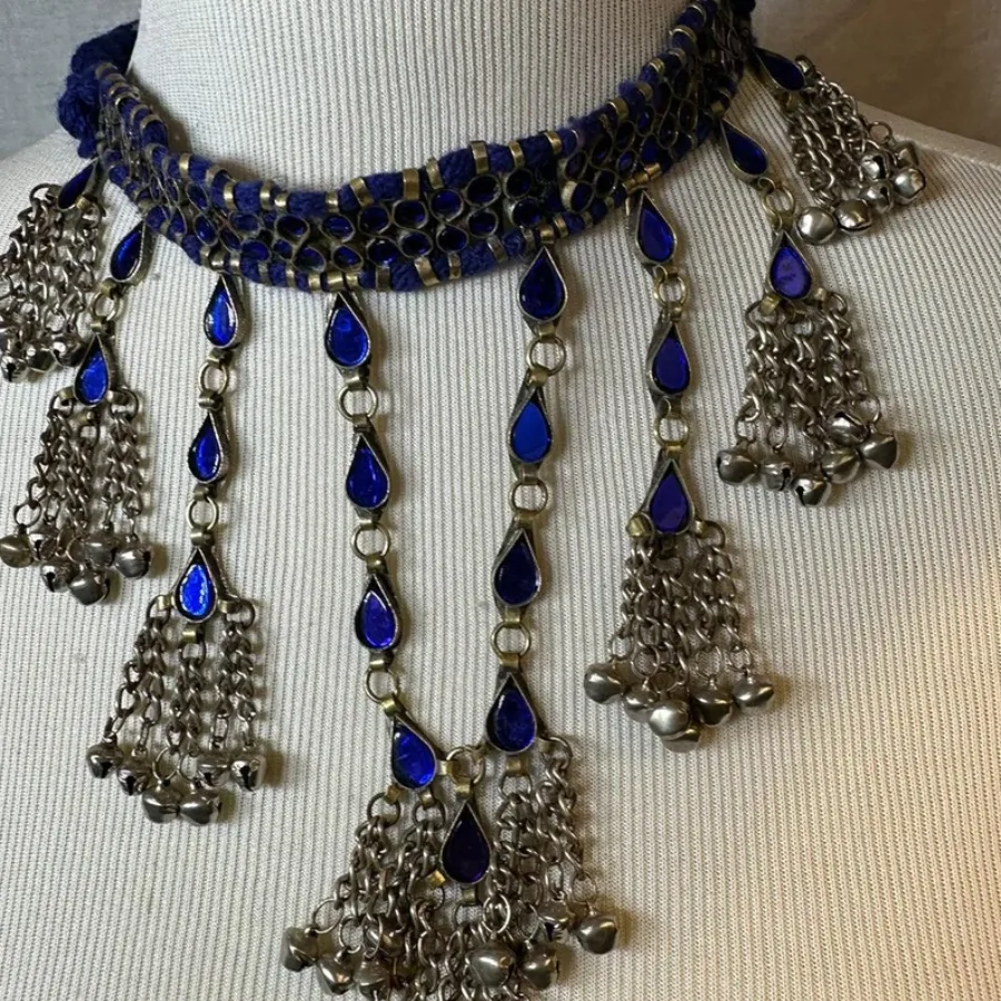 Handmade Tribal Blue Mirror Choker Necklace