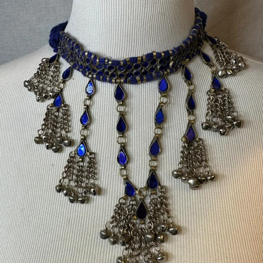 Handmade Tribal Blue Mirror Choker Necklace