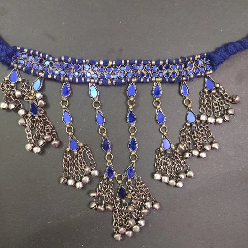 Handmade Tribal Blue Mirror Choker Necklace