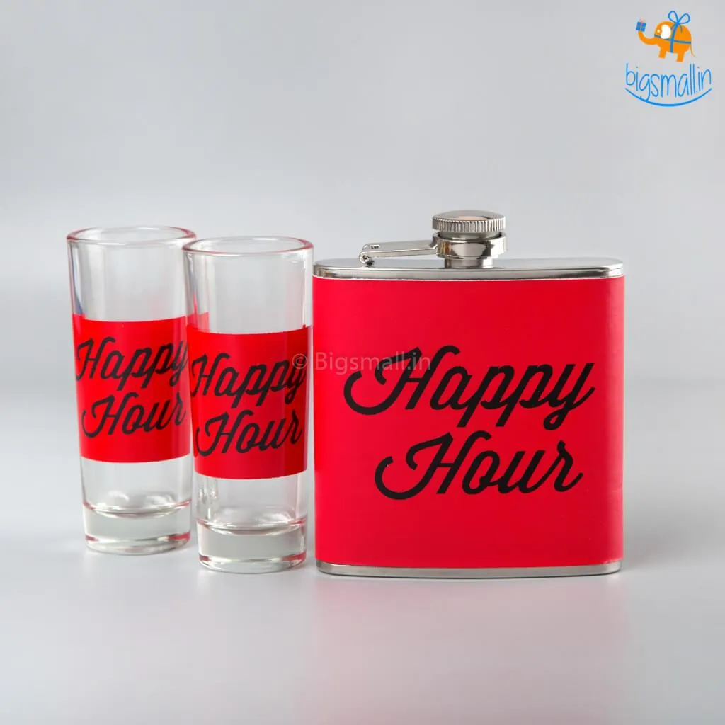 Happy Hour Flask and Shot Glasses Set