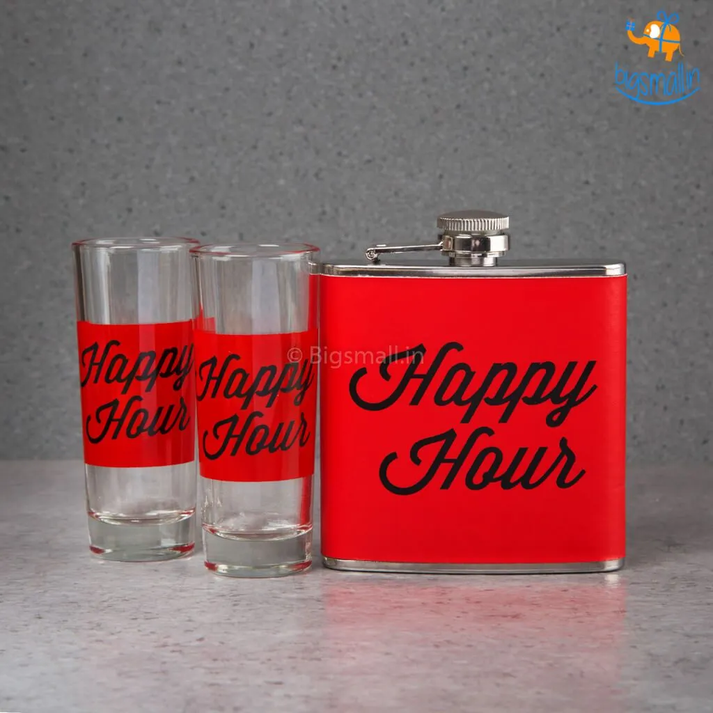 Happy Hour Flask and Shot Glasses Set