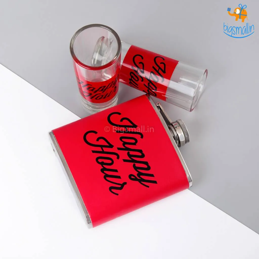 Happy Hour Flask and Shot Glasses Set