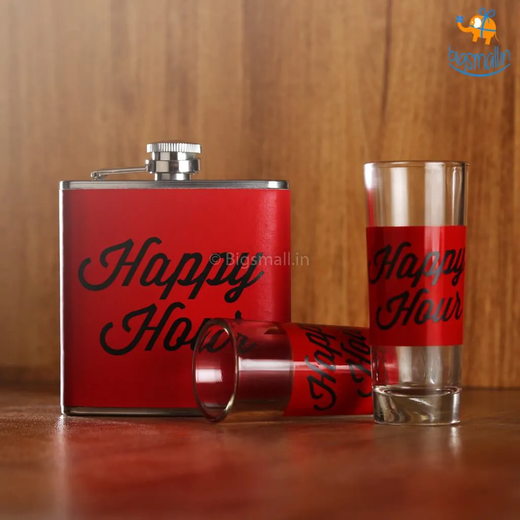 Happy Hour Flask and Shot Glasses Set