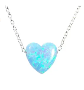 Heart Necklace Lab-Created Opal 925 Sterling Silver Chain