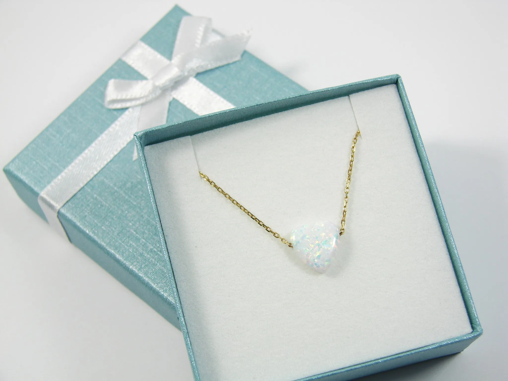 Heart  Necklace Lab-created white opal  pendant with 925 sterling silver chain necklace