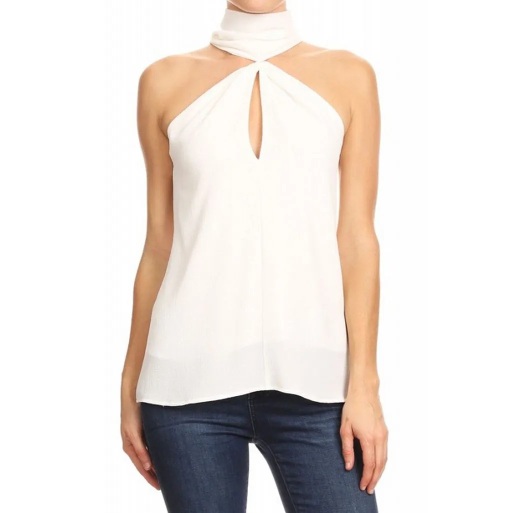 High Neck Keyhole Top, Ivory