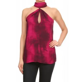 High NeckTie Dye Keyhole Top, Magenta